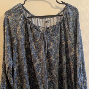 Lands' End Womens Piasley Boho Peasant Top Size 1X 16W-18W